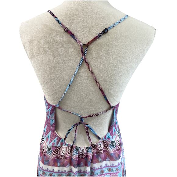 Anna Sui X O'Neill Maxi Dress Womens Med Purple Cloud Burst Chiffon Beachy Boho - Picture 6 of 12